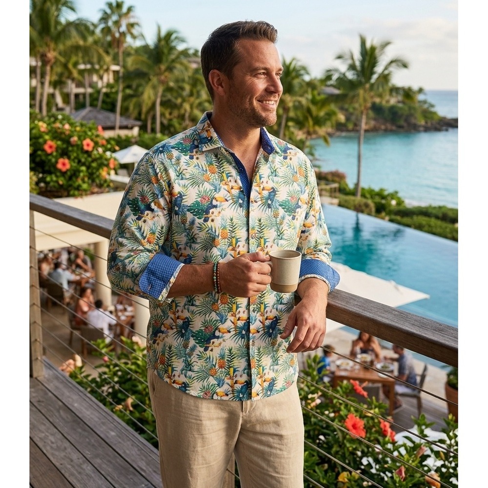 Bespoke Toucan Tropical Print Shirt 2XL Vacationcore Summer Beach Party